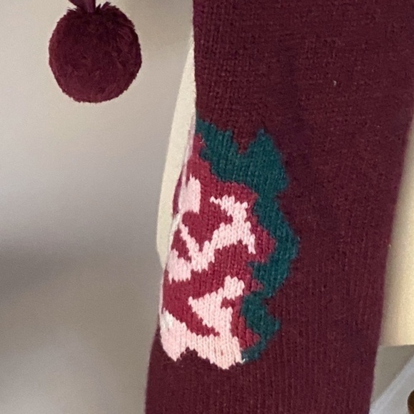 Anthropologie Burgundy Rose Embroidered Pom Scarf - Picture 6 of 8